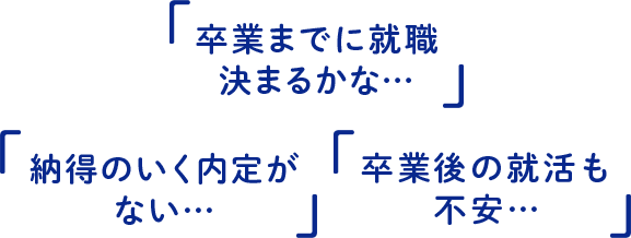 納得のいく内定がない…、卒業までに就職決まるかな…、卒業後の就活も不安…