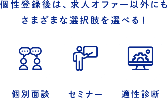個性登録後は、求人オファー以外にもさまざまな選択肢を選べる！
