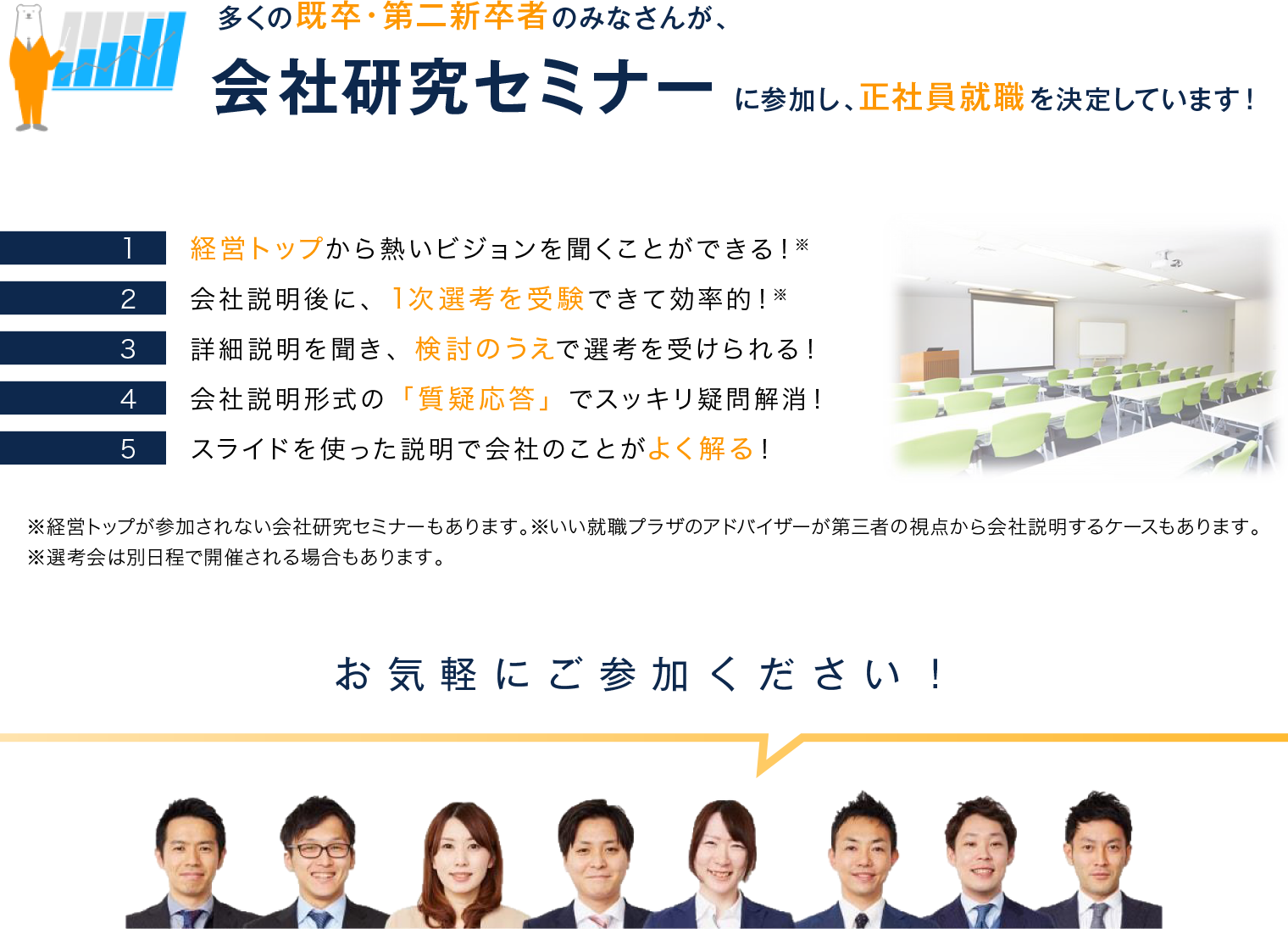 多くの既卒・第二新卒者のみなさんが、会社研究セミナーに参加し、正社員就職を決定しています！